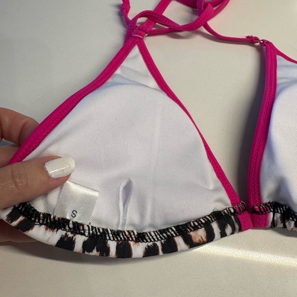 Pink Black White Leopard Thong Bikini Padded Top Size Small New NWT - Picture 7 of 13
